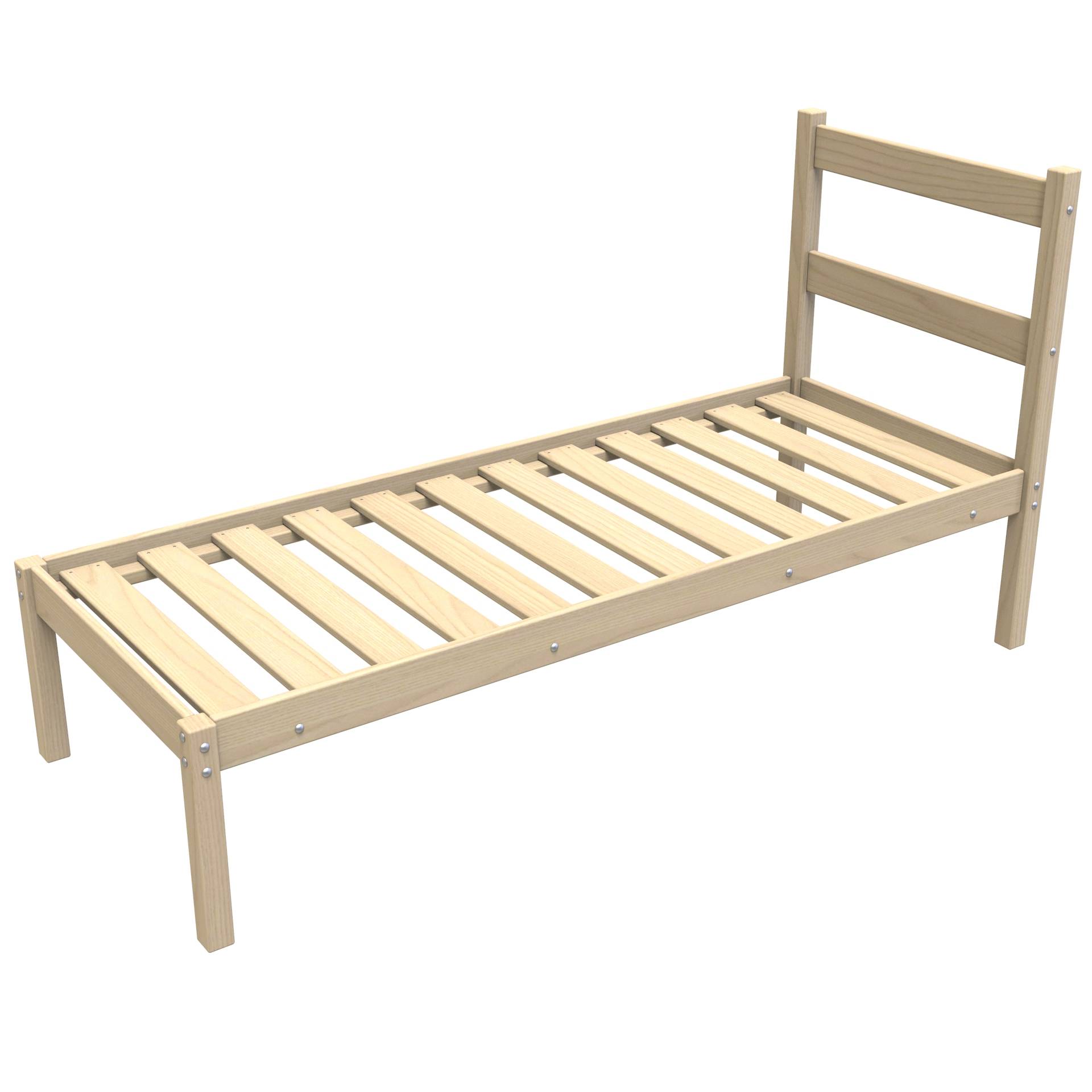 Кровать — КД/1/200х90 (2100х1000х640/400 мм) деревянная одноярусная для общежития на ламелях